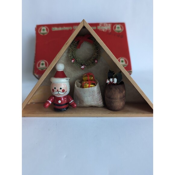 Vintage Commodore Wood Miniature Christmas Triangle House Diorama Wall Decor - Picture 2 of 9